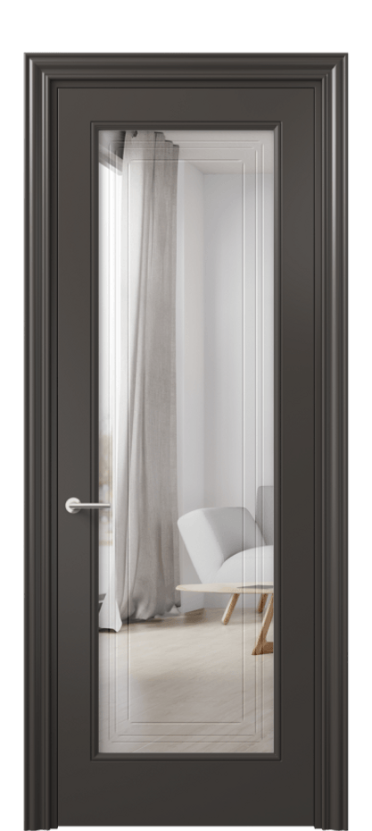 Межкомнатная дверь Mascot 8400 Матовый антрацит Двустороннее зеркало с гравировкой "Грани"», триплекс Цена 71559 ₽ | Volhovec