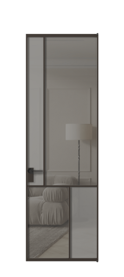 Межкомнатная дверь Mosaic АЛПЛ041.20 Алюминий антрацит Сатинированное серое стекло, триплекс, 6 мм + Прозрачное серое стекло, триплекс Цена 164970 ₽ | Volhovec