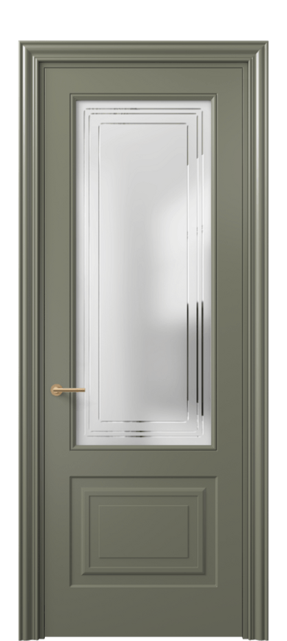 Межкомнатная дверь Mascot 8452 Матовый оливковый тёмный Сатинированное стекло с гравировкой "Грани", триплекс Цена 69959 ₽ | Volhovec