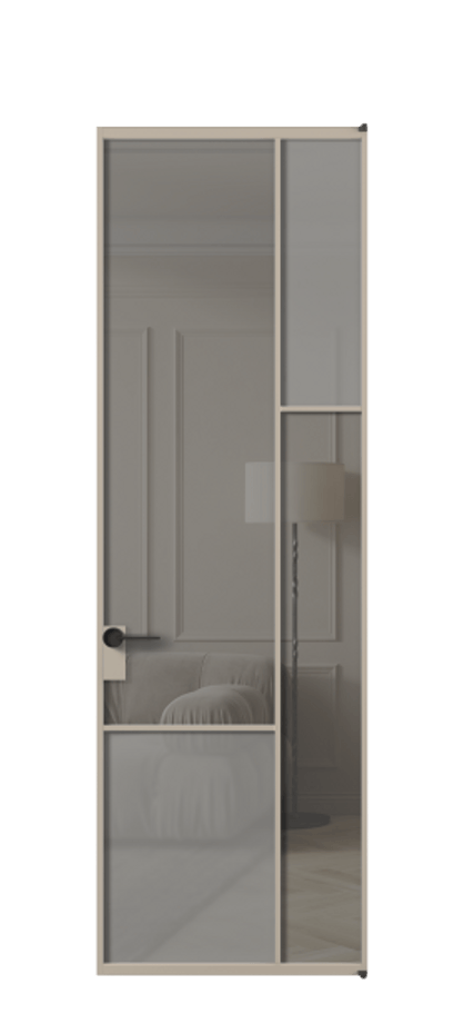 Межкомнатная дверь Mosaic АЛПЛ041.12 Алюминий бисквитный Сатинированное серое стекло, триплекс, 6 мм + Прозрачное серое стекло, триплекс Цена 160090 ₽ | Volhovec