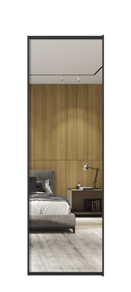 Алюминиевая дверь АЛПЛ040.01 Алюминий Черный Двустороннее зеркало, триплекс , триплекс 6 мм Цена 132370  | Volhovec