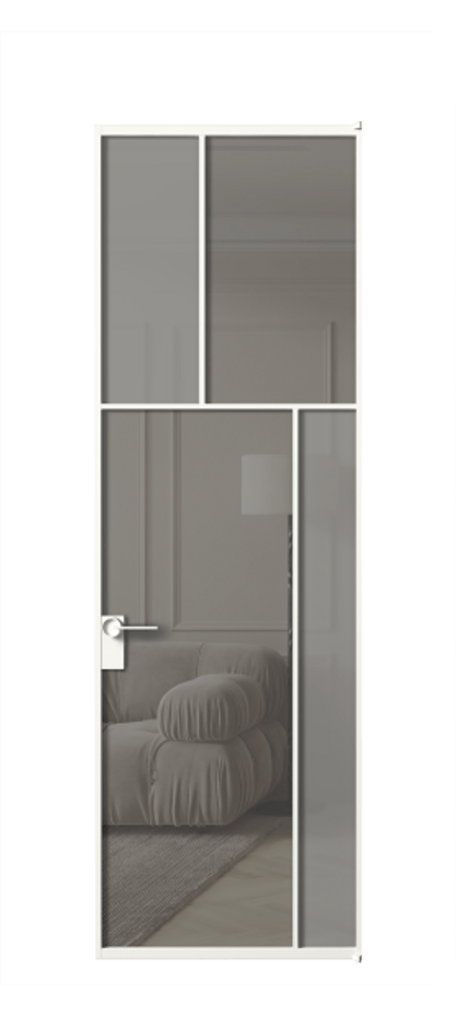 Межкомнатная дверь Mosaic АЛПЛ041.23 Алюминий Белый Сатинированное серое стекло, триплекс, 6 мм + Прозрачное серое стекло, триплекс Цена 159170 ₽ | Volhovec