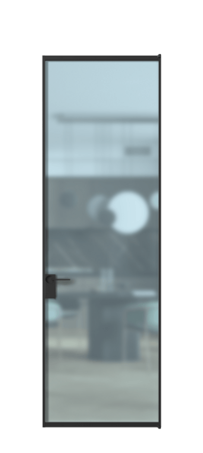 Алюминиевая дверь АЛПЛ040.01 Алюминий Черный Сатинированное голубое стекло, триплекс Цена 132370  | Volhovec