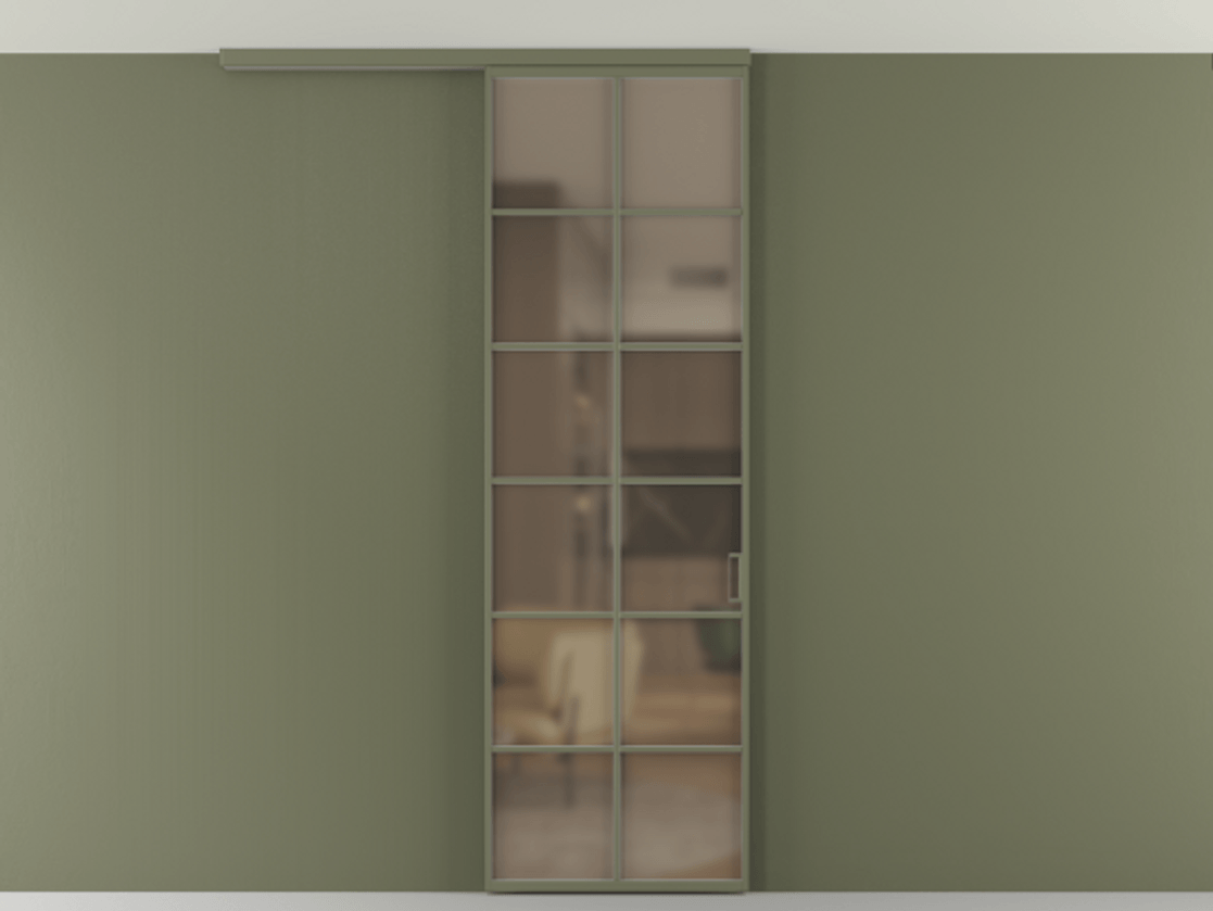 Перегородка Формато вдоль стены на потолок 1 створка АЛПР 040.05 Алюминий оливковый тёмный Сатинированное бронзовое стекло, триплекс Цена 126090 ₽ | Volhovec