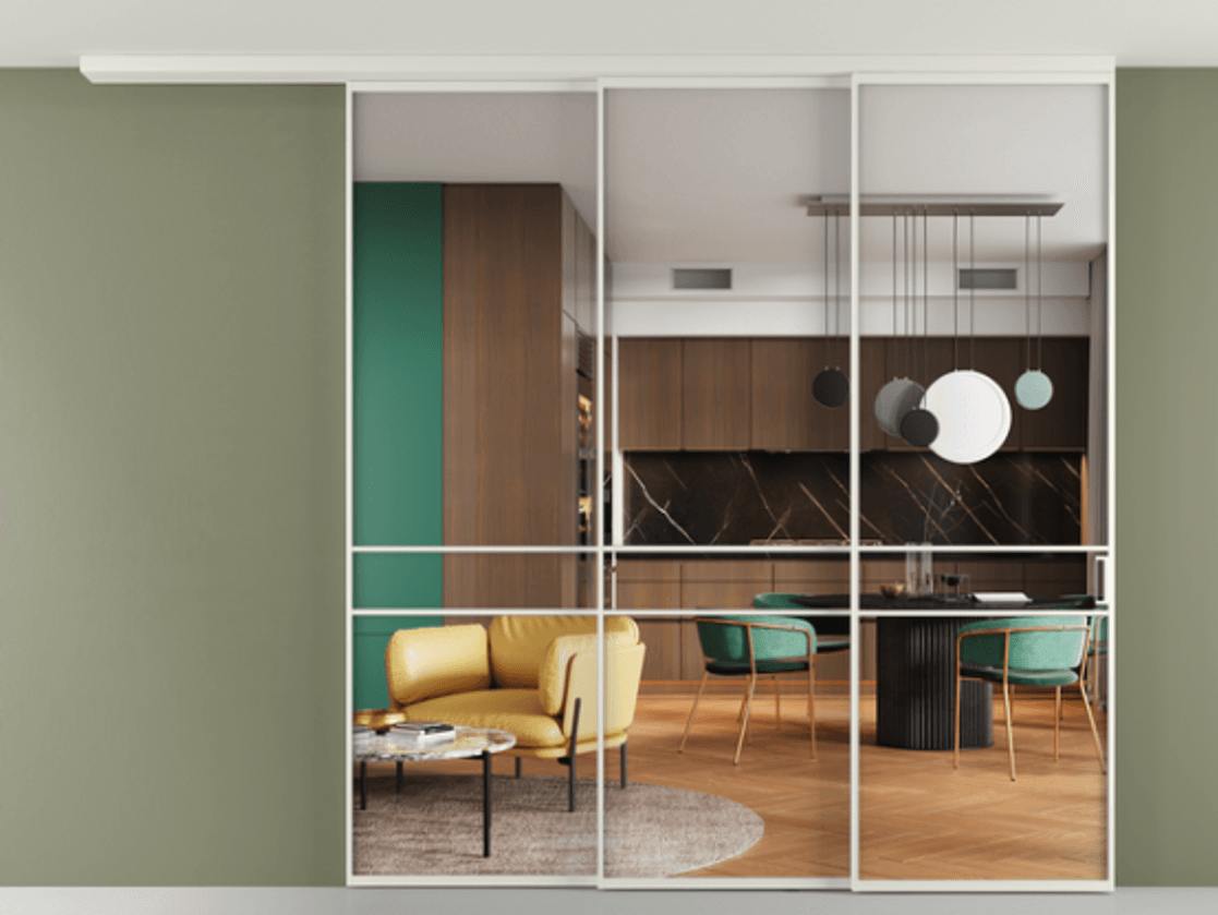 Перегородка Formato вдоль стены на потолок 3 створки с синхронным механизмом АЛПР 040.02 Алюминий Белый Прозрачное стекло "Crystal Vision", калёное. Скрытый короб БЕЛ Цена 448550 ₽ 1. Полотно 2 шт. (800/2100 мм)
2. Комплект установки раздвижной системы
3. Базовый комплект фурнитуры
4.Ручка RONDO
. Фабрика дверей Волховец 8 (800) 551 43 19 Перегородка Formato вдоль стены на потолок 3 створки с синхронным механизмом АЛПР 040.02 Алюминий Белый Прозрачное стекло "Crystal Vision", калёное Цена 448550 ₽ | Volhovec