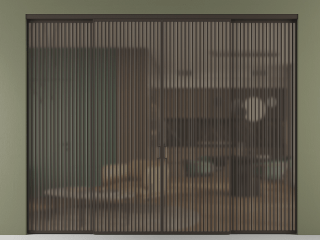 Перегородка Формато внутри проёма 4 створки АЛПР 040.06 Алюминий антрацит Сатинированное бронзовое стекло, триплекс Цена 789200 ₽  | Volhovec