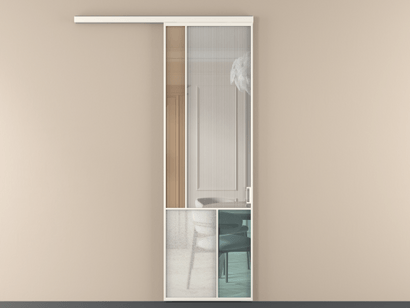 Алюминевая перегородка vd1_3 Алюминий пудровый белый Четыре стекла. Цвет Алюминий пудровый белый. Материал Алюминий в эмали. Коллекция Перегородка Mosaic вдоль стены одностворчатая. Картинка.