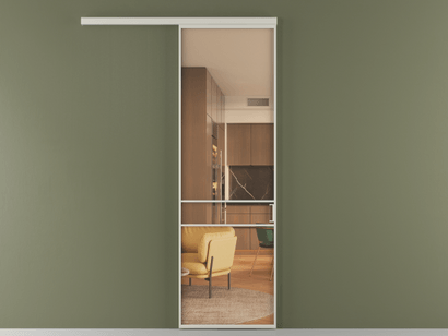 Алюминевая перегородка vd1_02_ Алюминий тёплый серый Прозрачное оранжевое стекло, триплекс, 6мм. Цвет Алюминий тёплый серый. Материал Алюминий в эмали. Коллекция Перегородка Formato вдоль стены одностворчатая. Картинка.