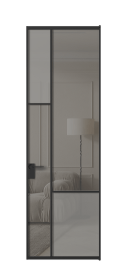 Дверь межкомнатная АЛПЛ041.13 ЧРН Серый сатин матовое + Серый прозрачное. Цвет Алюминий Черный. Материал Алюминий. Коллекция Mosaic. Картинка.