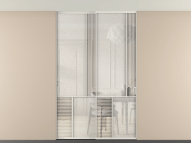 Алюминевая перегородка vntp2_1 БЕЛ. Цвет Алюминий Белый. Материал Алюминий. Коллекция Перегородка Mosaic внутри проёма скрытое крепление в потолок 2 створки. Картинка.