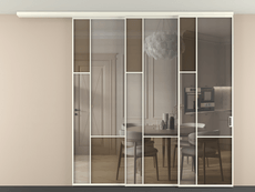 Перегородка Mosaic вдоль стены на потолок 3 створки с синхронным механизмом